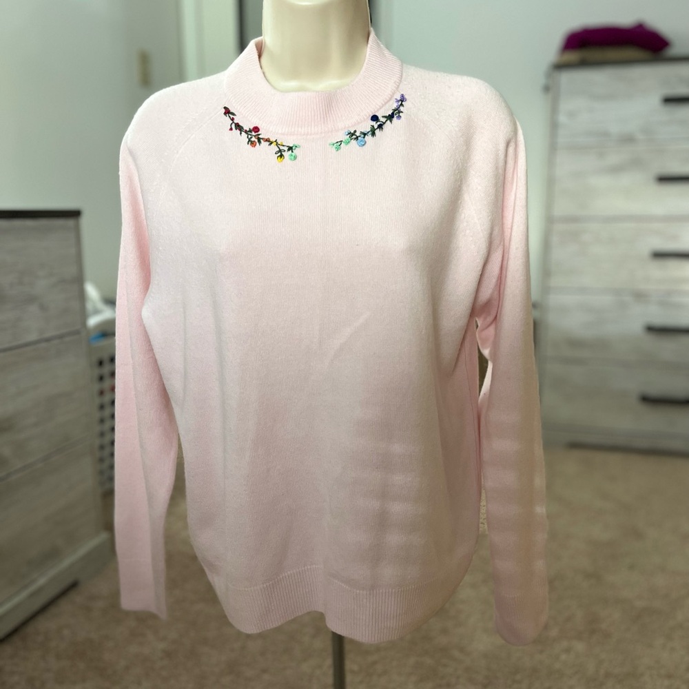 Mercer Street 90s light pink hand-embroidered floral sweater